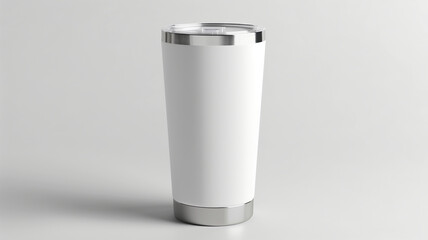 20oz white tumbler with silver trim, product mockup, isolated on solid background