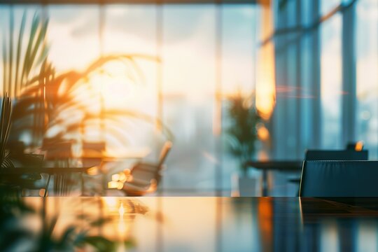 Beautiful blurred background image of a meeting room in a modern office with panoramic windows