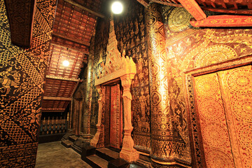 The exquisiteness of the temple front pattern at Wat Sensoukharam (Sensoukharam Temple) Buddhist...