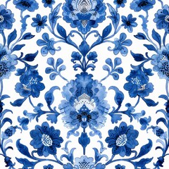 Watercolor Seamless pattern with blue and white