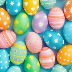 Fototapeta na wymiar Vibrant Easter Egg Array: Festive Background with Painted Springtime Designs