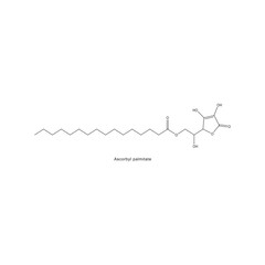 Fototapeta premium Ascorbyl palmitate skeletal structure diagram.Vitamin C derivative compound molecule scientific illustration on white background.