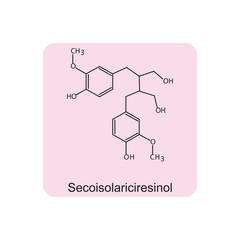 Fototapeta premium Secoisolariciresinol skeletal structure diagram.lignan compound molecule scientific illustration on pink background.