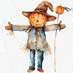Cartoon halloween scarecrow. Watercolor scarecrow 