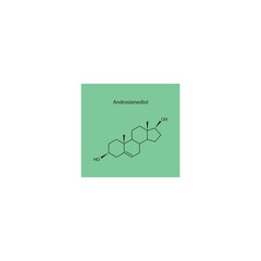 Androstenediol skeletal structure diagram.Androgen hormone compound molecule scientific illustration on green background.