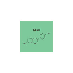 Equol skeletal structure diagram.Isoflavanone compound molecule scientific illustration on green background.
