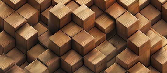 Abstract geometric pattern of wooden isometric cubes.