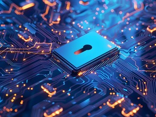Cybersecurity Safeguards:Locked Digital Circuits Defending Private Data and Information - obrazy, fototapety, plakaty