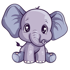 Cute cartoon elephant kawaii style animal baby elephant