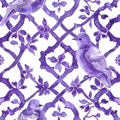 Watercolor Seamless pattern with purple and white