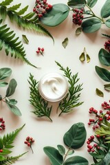 Cosmetic branding, packaging and make-up concept - Luxury face cream moisturizer jarle and green leaves background, organic skincare cosmetics product for luxury beauty brand - obrazy, fototapety, plakaty