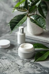 Cosmetic branding, packaging and make-up concept - Luxury face cream moisturizer jarle and green leaves background, organic skincare cosmetics product for luxury beauty brand