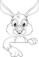 Easter Bunny Rabbit Cartoon Character Peeking Sign
