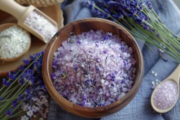 Obraz na płótnie Canvas Lavender Fields Bath Salts in premium packgage.