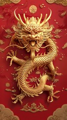 Obraz premium dragon relief illustration red