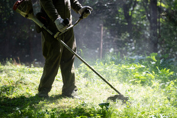 Lawn mover on green grass. Machine for cutting lawns.