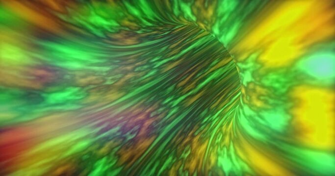 Fast movement and slow down in the green glow tunnel, 3d abstract neon background, fiber pattern ultra glowing lines, virtual reality, speed of light