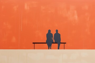 Within a minimalist scene, two figures sit together on a bench, engaged in conversation and companionship. The simplicity and joy found in familial relationships.