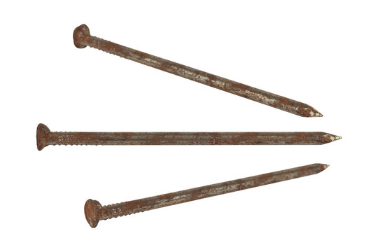 set of nail, old rusty nail isolated from background	