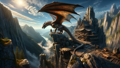 dragon and person in the mountains