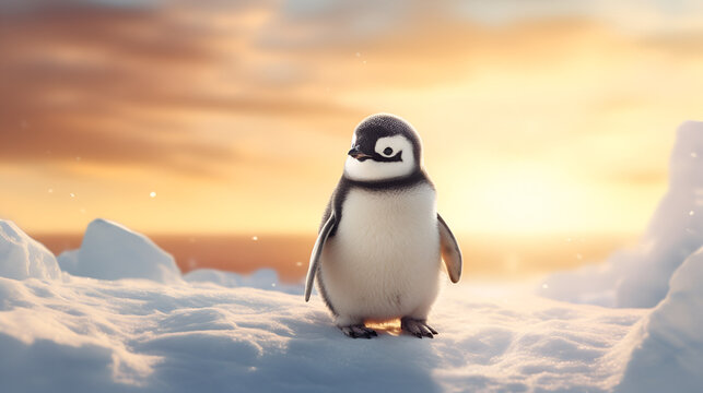 Animation penguin HD 8K Vector illustration wallpaper Stock image, Emperor Penguin colony at Snow Hill in Antarctica