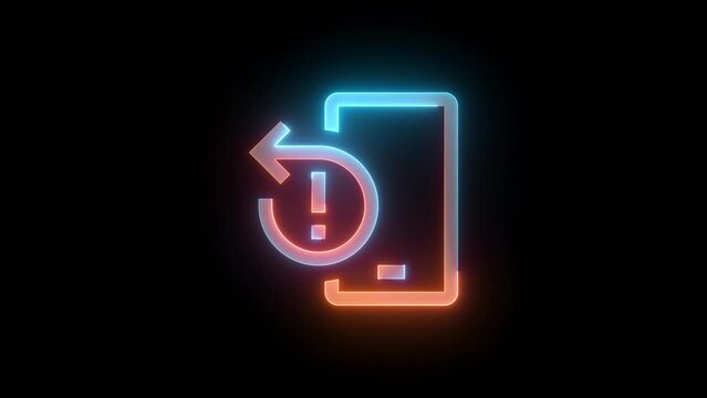 Neon reset device icon brown cyan color glowing animation black background