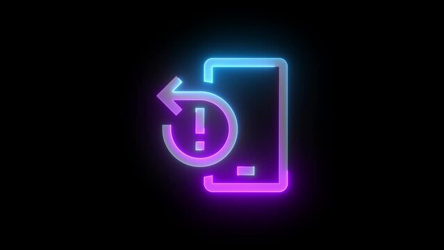 Neon reset device icon cyan purple color glowing animation black background