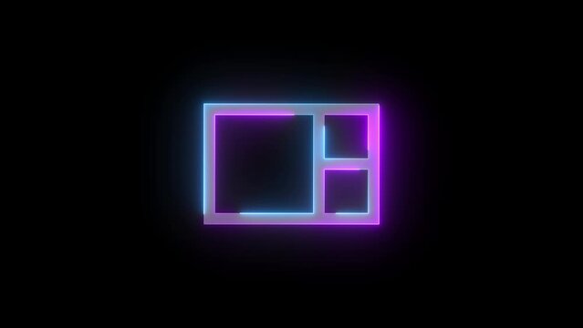 Neon square apps sign icon cyan purple color glowing animation black background