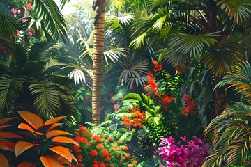 Fototapeta premium Lush Vibrant Paradise of Palm Trees