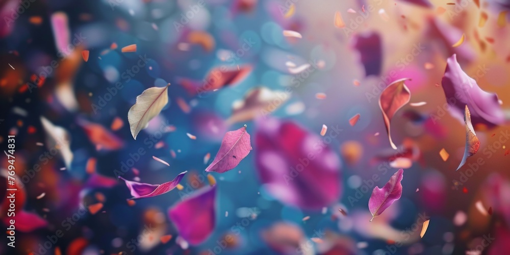 Poster a multitude of pink and orange petals gently float in the air, creating a colorful and vibrant scene