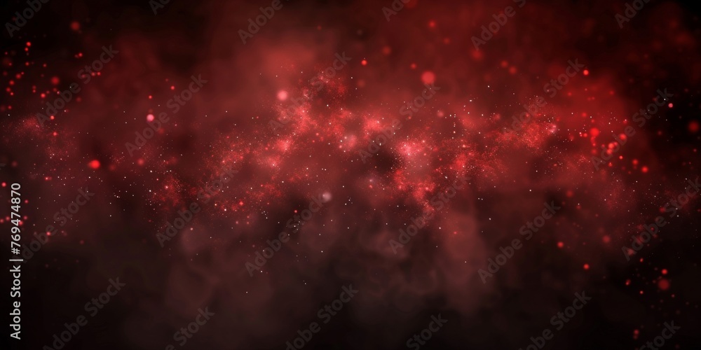 Poster red and black background filled with numerous stars and celestial elements