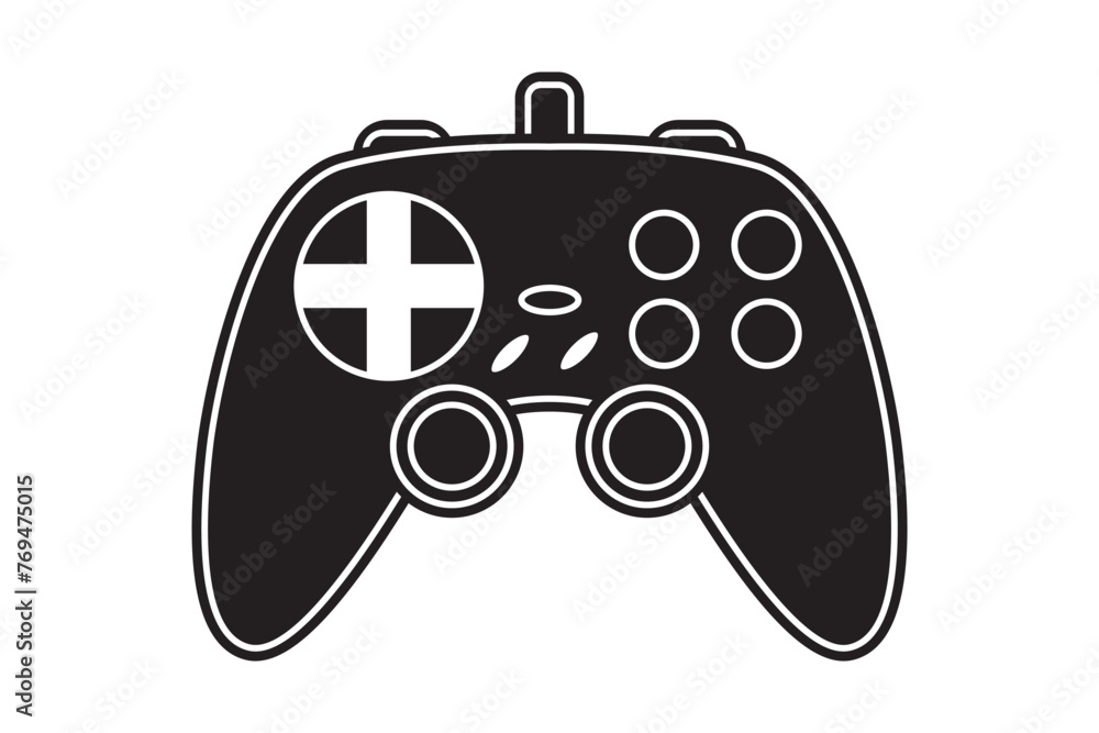 Fototapete vector game controller gamepad icon. black shape joystick element flat style on white background. ga