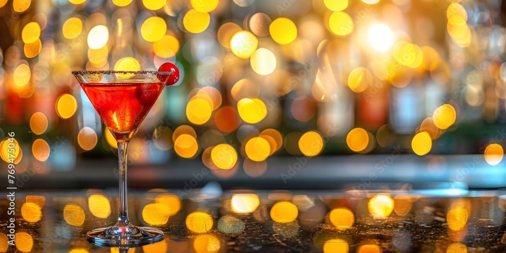 Poster a red cocktail drink elegantly placed on a table in a bar setting