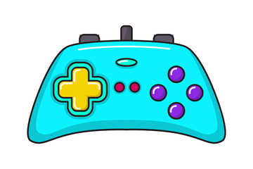 Vector game controller gamepad icon. Turquoise joystick element flat style isolated on white background. Retro gamer device.