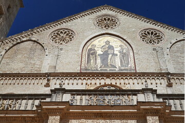 Detail of the facade of Cathedral of Santa Maria Assunta in Spoleto, Italy