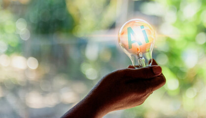 Concept Humans work with artificial intelligence, humans use intelligent AI technology enter...