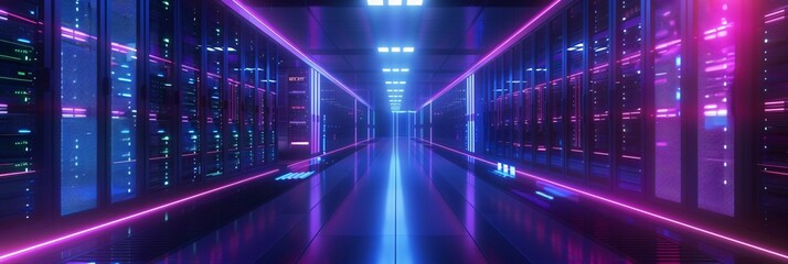 Fototapeta na wymiar Purple Neon Pathway to the Digital Realm A Glowing Future Generative AI