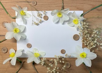 Decorated wood background with blank note - 769480408
