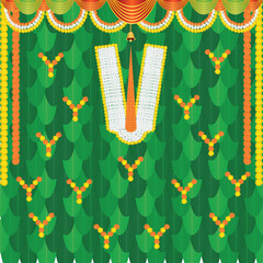Wedding background decoration with banana leaves, bells and flowers