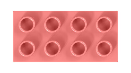 Pink Peach Block Isolated on a White Background. Close Up View of a Plastic Children Game Brick for Constructors, Top View. High Quality 3D Rendering with a Work Path. 8K Ultra HD, 7680x4320