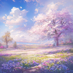 Obraz na płótnie Canvas A vast and enchanting world of springtime flowers. Generative AI.