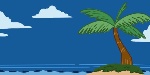 Fototapeta na wymiar the tropical island of flat style island in the ocean with palm trees 