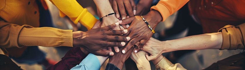 Team Unity Hands Together in Solidarity - obrazy, fototapety, plakaty