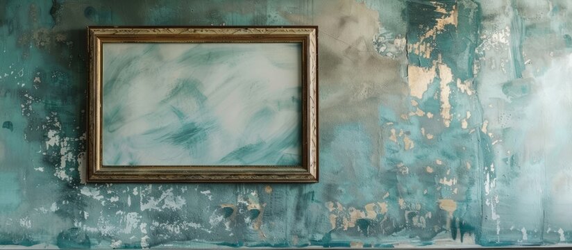 Old-fashioned frame on concrete wall with wallpaper.