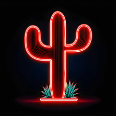 Radiant Red Neon Cactus Icon: Eye-catching Symbol for Desert-Themed Designs(Generative AI)