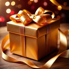 Luxury elegant present, gold foil wrapped present, for christmas or birthday - 769484032