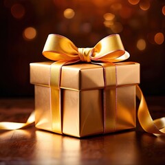 Luxury elegant present, gold foil wrapped present, for christmas or birthday - 769484034