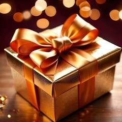 Luxury elegant present, gold foil wrapped present, for christmas or birthday - 769484065