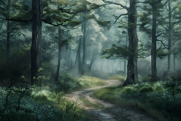Serene Misty Forest Trail