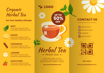 Herbal Tea Brochure Flat Cartoon Hand Drawn Templates Background Illustration